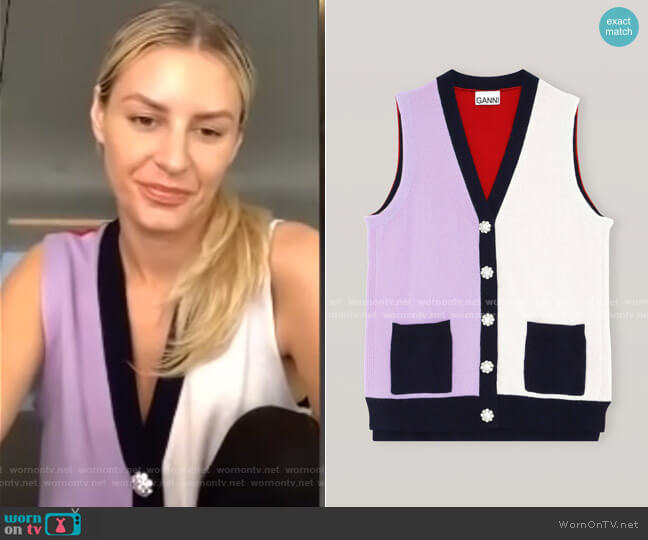 Cashmere Cardigan Vest by Ganni worn by Morgan Stewart on E! News