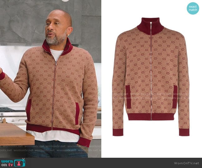 GG Print Knitted Bomber Jacket by Gucci worn by Kenya Barris (Kenya Barris) on BlackAF