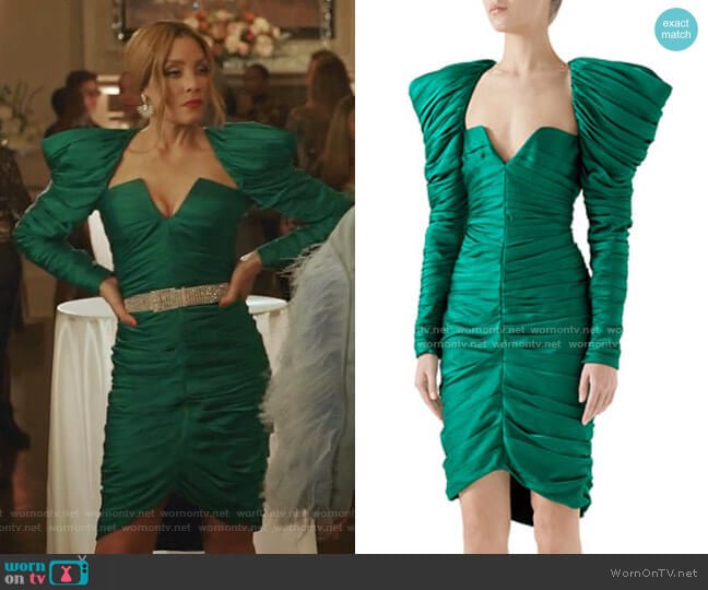 Long-Sleeve Gathered Hammered Matte Satin Cocktail Dress by Gucci worn by Dominique Deveraux (Michael Michele) on Dynasty