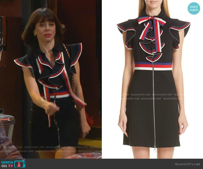 Web Ruffle Stretch Jersey Dress by Gucci worn by Elizabeth (Natasha Leggero) on Broke