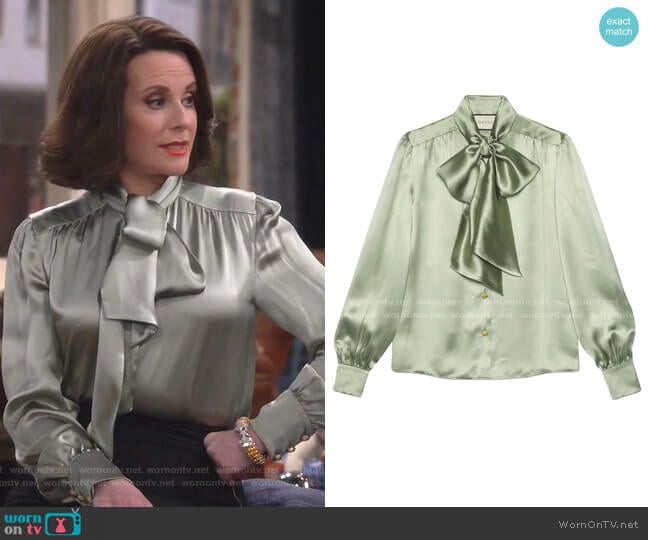 Karen’s pale green tie neck blouse on Will and Grace