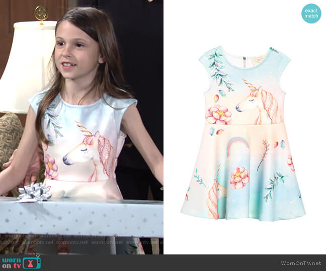 Unicorn Scuba Fit & Flare Dress by Hannah Banana worn by Martie Blair on The Young and the Restless