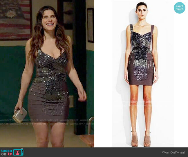 Herve Leger Sequin Bandage Dress worn by Rio (Lake Bell) on Bless This Mess