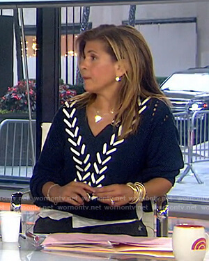 Hoda’s navy lace-up v-neck sweater on Today