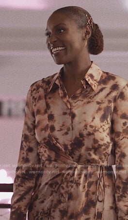 Issa’s brown tie dye shirtdress on Insecure