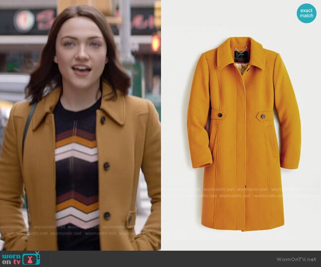 J. Crew New Lady Coat in Dark Amber  worn by Cara Bloom (Violett Beane) on God Friended Me