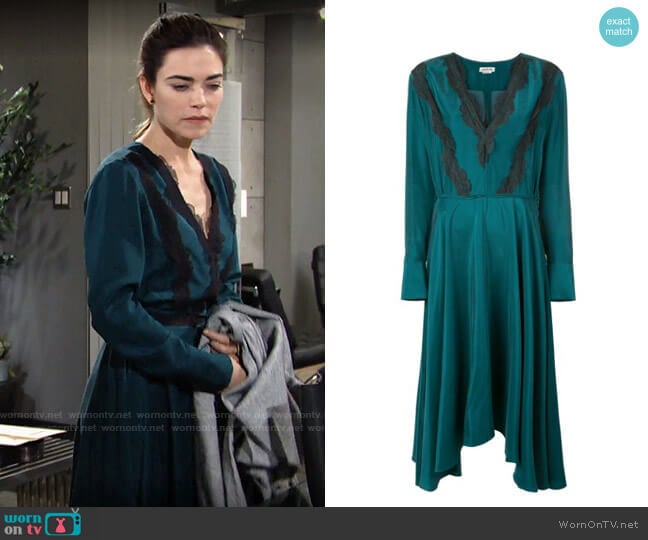 Jason Wu Lace Trim Midi Dress worn by Victoria Newman (Amelia Heinle) on The Young and the Restless