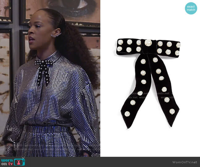 Perlita Velvet Bow Barrette by Jennifer Behr worn by Tiana Brown (Serayah McNeill) on Empire