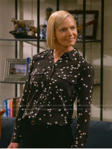 Jill's black star print blouse on Mom