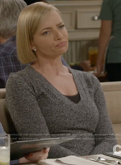 Jill’s grey v-neck sweater on Mom