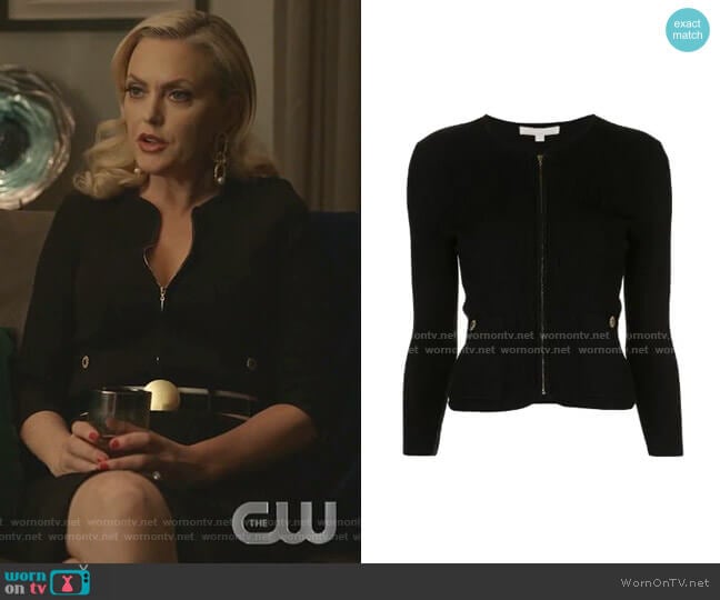 Ribbed Fitted Cardigan by Jonathan Simkhai worn by Alexis Carrington (Elaine Hendrix) on Dynasty