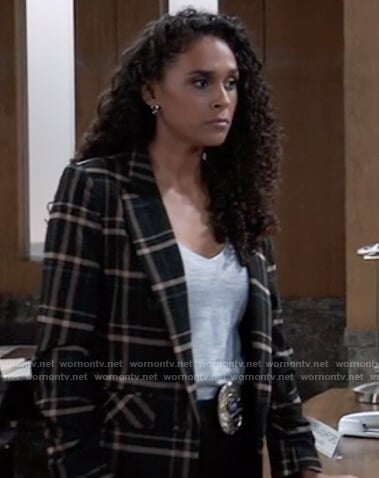 Jordan’s black check blazer on General Hospital