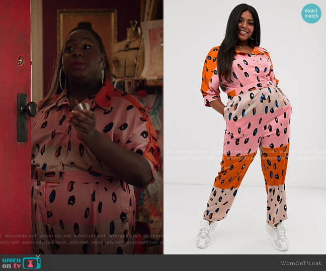 Jumpsuit in Contrasting Leopard Print by Liquorish at Asos worn by Mo (Alex Newell) on Zoeys Extraordinary Playlist