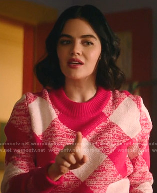 Katy's pink check sweater on Katy Keene