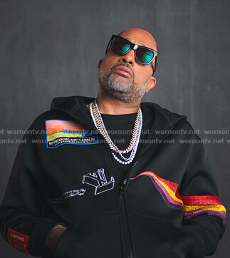 Kenya's black LV embroidered hoodie on BlackAF