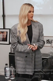 Khloe's gray oversized plaid blazer on Keeping Up with the Kardashians