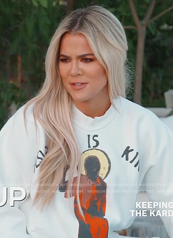 Khloe’s white Jesus is King sweater on Keeping Up with the Kardashians