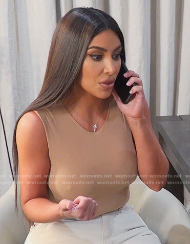 Kim’s beige bodysuit on Keeping Up with the Kardashians