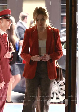 Kirby's red corduroy blazer and check pants on Dynasty