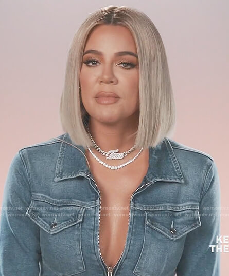 Khloe's denim zip jumpsuit on Keeping Up with the Kardashians