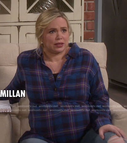 Kristin's blue plaid tunic top on Last Man Standing