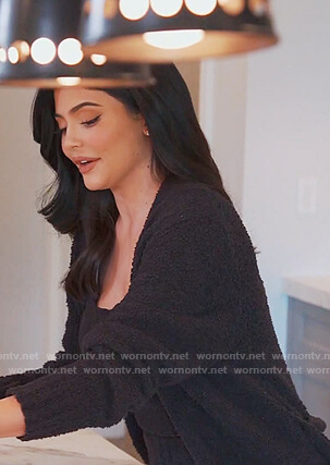 Kylie's black textured robe and tank on Keeping Up with the Kardashians