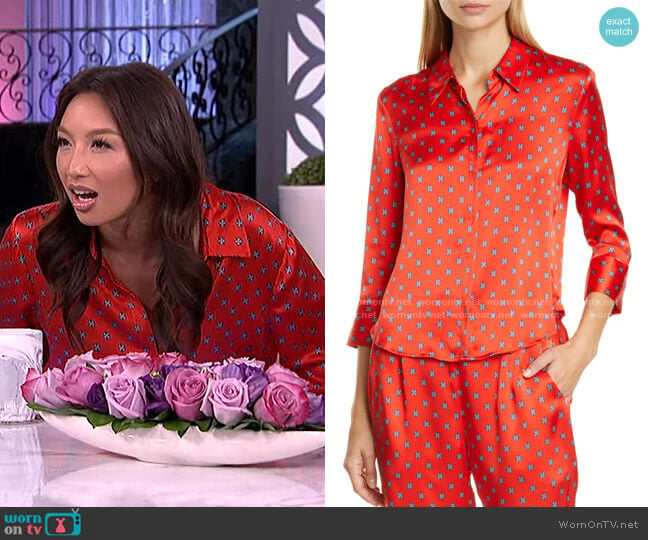 Jil Print Silk Satin Blouse by L'Agence worn by Jeannie Mai on The Real