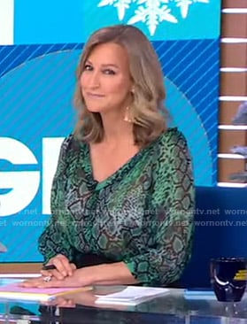 Lara’s green snake print blouse on Good Morning America