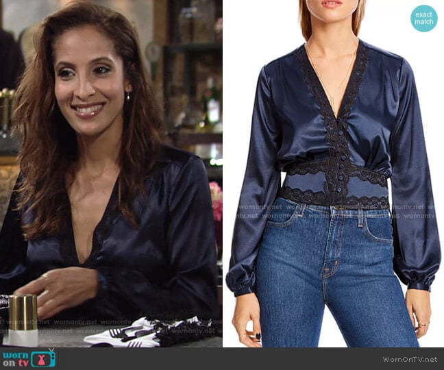 Audrey Lace-Trim Top by Lini worn by Lily Winters (Christel Khalil) on The Young and the Restless