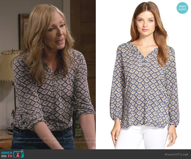 Diamond Woodblock Print Top by Lucky Brand worn by Bonnie Plunkett (Allison Janney) on Mom