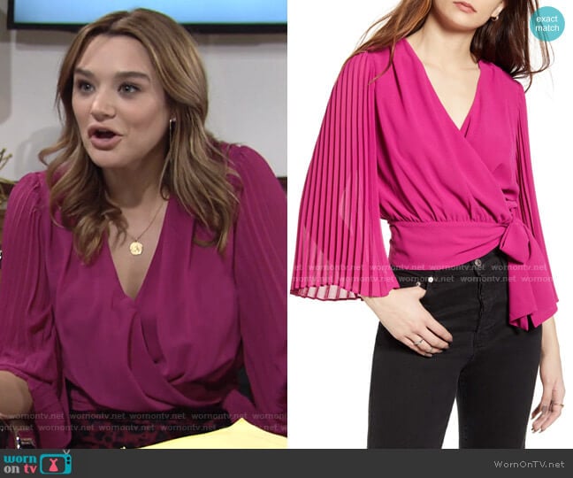 Pleats & Thank You Wrap Top by Lulus worn by Summer Newman (Hunter King) on The Young and the Restless