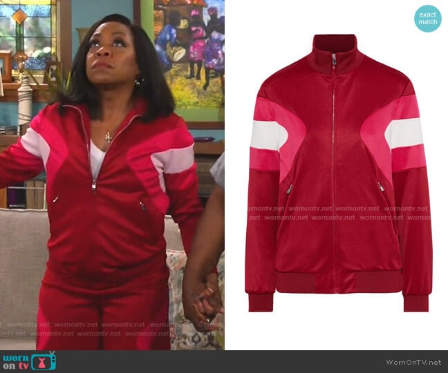 Color-Block Stretch-Knit Track Jacket by Maje worn by Tina Butler (Tichina Arnold) on The Neighborhood