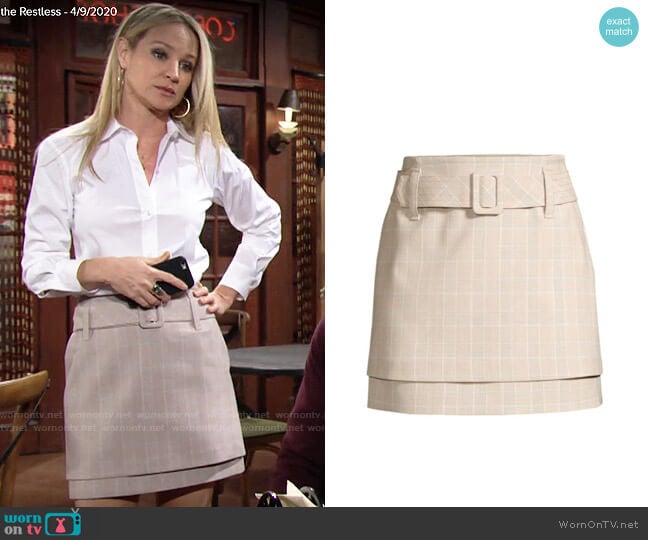 Maje Tiered Check Belted A-Line Skirt worn by Sharon Newman (Sharon Case) on The Young and the Restless