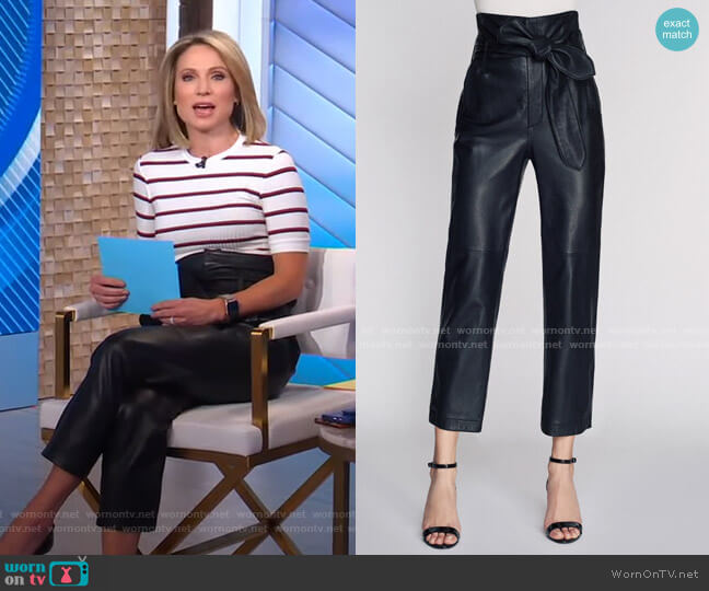 WornOnTV: Amy’s white striped tee and leather pants on Good Morning ...