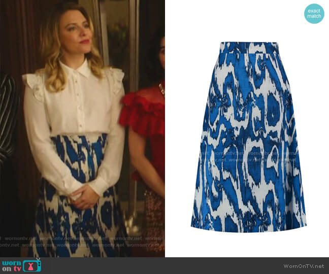 Printed Wool and Silk-Blend Crepe Skirt by Marni worn by Amanda (Helene Yorke) on Katy Keene