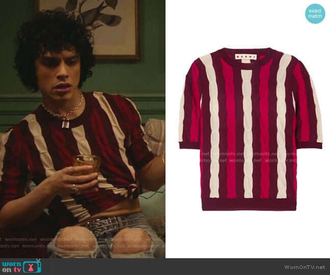 WornOnTV: Jorge’s burgundy striped knit top on Katy Keene | Jonny ...