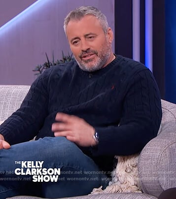 Matt LeBlanc's navy cable knit sweater on The Kelly Clarkson Show