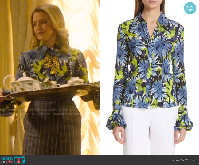 Michael Kors Crushed Print Bell Sleeve Shirt worn by Amanda (Helene Yorke) on Katy Keene