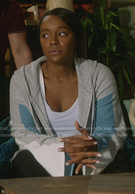 Michaela’s gray colorblock hoodie on How to Get Away with Murder