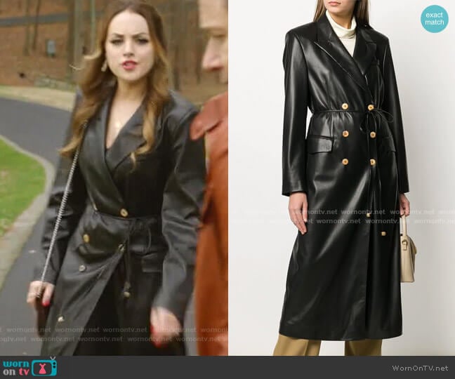 Manila Vegan Leather Coat by Nanushka worn by Fallon Carrington (Elizabeth Gillies) on Dynasty