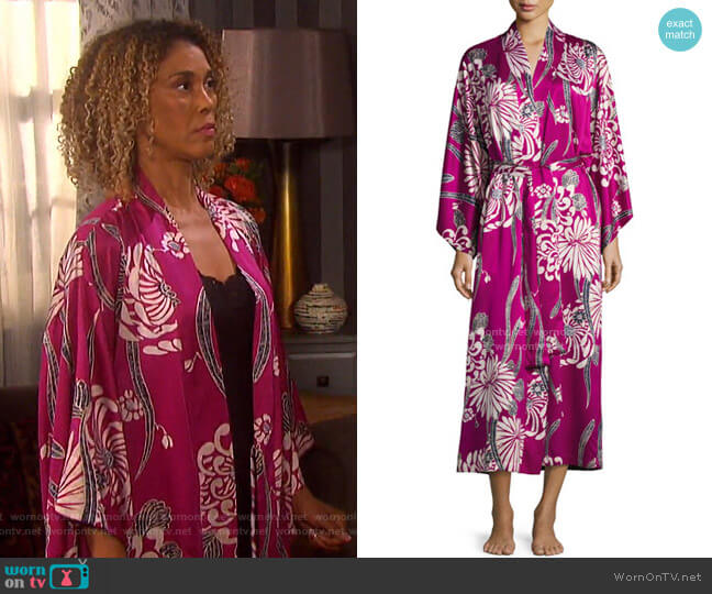 Aziome Floral-Print Long Robe by Natori on Days of our Lives worn by Victoria Platt on Days of our Lives