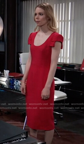 Nell's red scoop neck dress on General Hospital