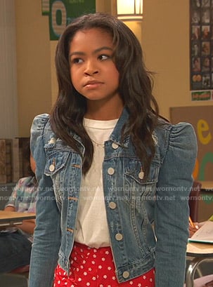 Nia's puff sleeve denim jacket on Ravens Home