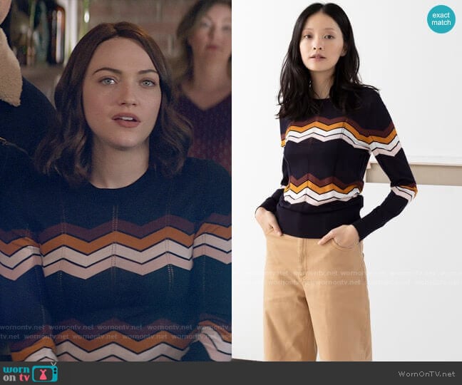 & Other Stories Zig Zag Merino Wool Sweater  worn by Cara Bloom (Violett Beane) on God Friended Me