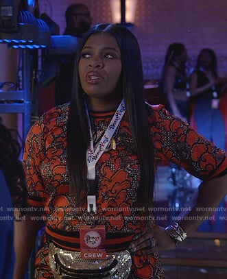 Porsha’s red print stripe top and pants on Empire