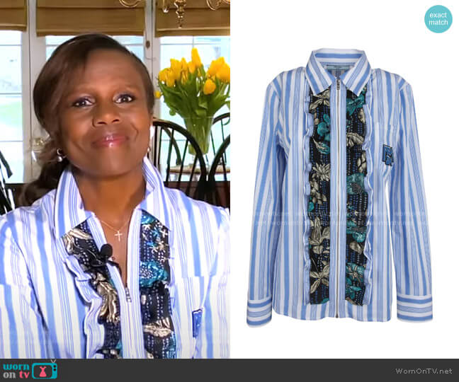 WornOnTV: Deborah Roberts’s blue striped ruffle blouse on Good Morning