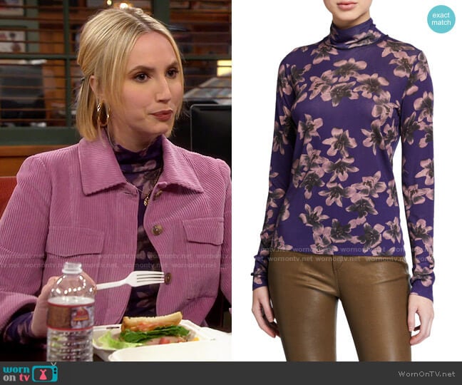 Rag & Bone Floral-Print Jersey Turtleneck worn by Mandy Baxter (Molly McCook) on Last Man Standing