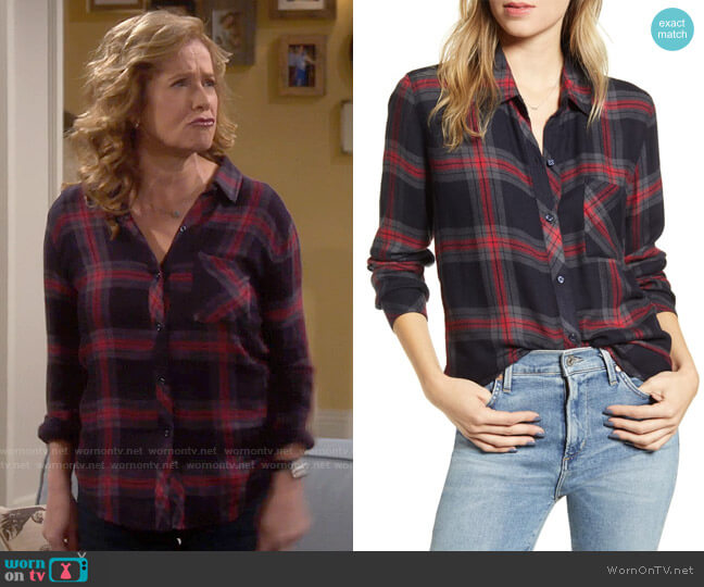 Rails Hunter Shirt in Navy Iron Currant worn by Vanessa Baxter (Nancy Travis) on Last Man Standing