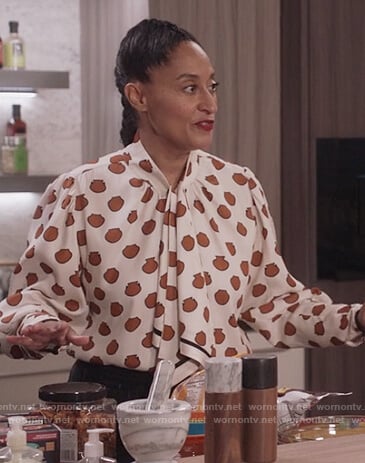 Rainbow's white printed tie neck blouse on Black-ish