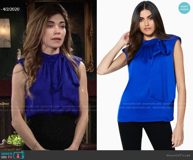 Ramy Brook Aviva Top in Cobalt worn by Victoria Newman (Amelia Heinle) on The Young and the Restless